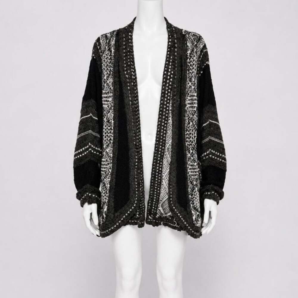 LA Hearts Black Gray and Cream Striped Knit Long Line Open Cardigan Sweater OS